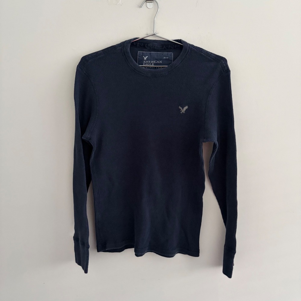 American Eagle Outfitters Navy Blue Waffle Knit Thermal Shirt L